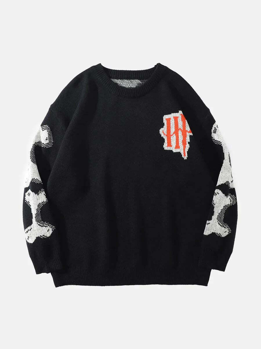 Y2K Style Skeleton Knit Sweater for Gen Z Fashion - Streetwear & K-POP Inspired