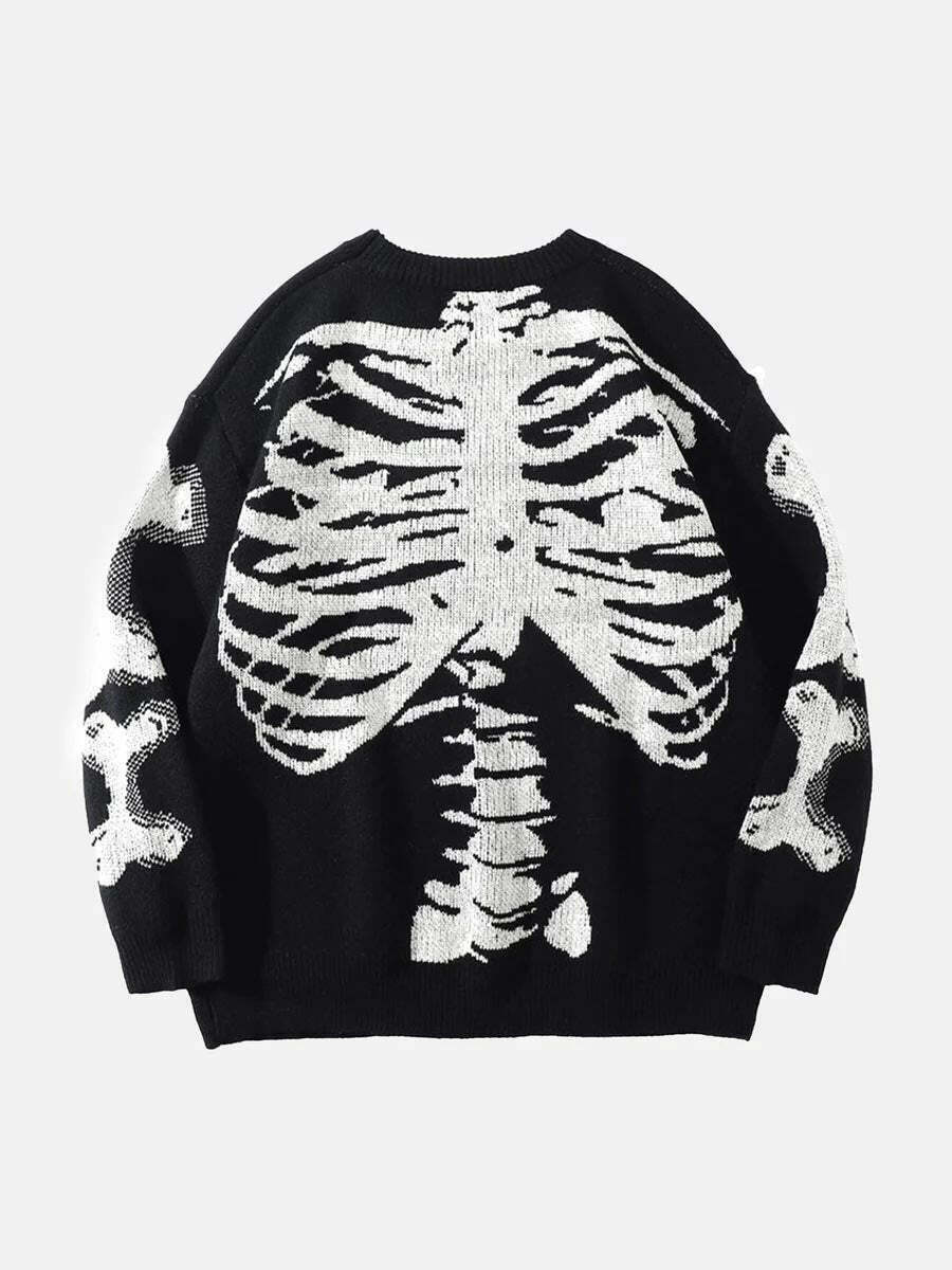 Y2K Style Skeleton Knit Sweater for Gen Z Fashion - Streetwear & K-POP Inspired