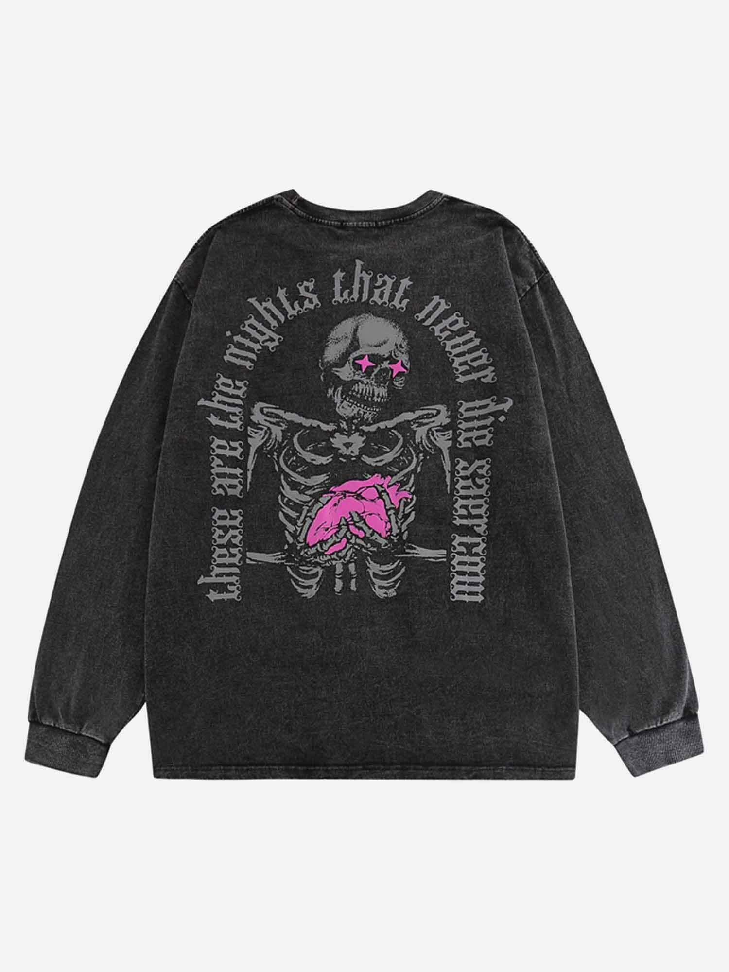 Y2K Vintage Skull Print Long Sleeve Streetwear Sweatshirt for Gen Z and K-POP Fashion