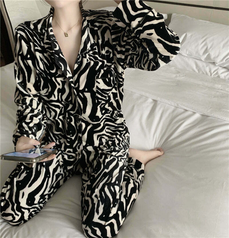 Zebra Print Velvet Cardigan Set | Long Sleeve Loungewear